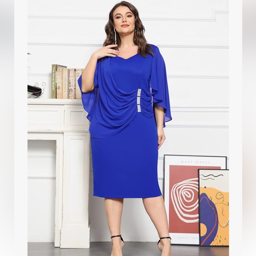 KIMCURVY Cape Dress Pencil Dress‎ with Chiffon Overlay Midi Dress size 22W NWT